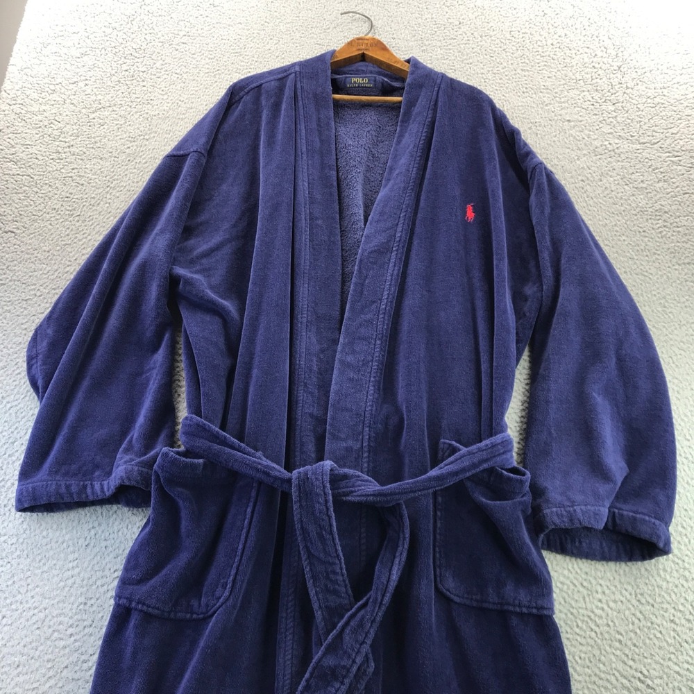Polo Ralph Lauren Robe Men Medium/Large Navy Blue Pony Terry Embroidered Classic